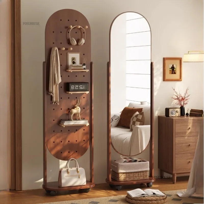 Modern Minimalist Rotatable Full-length Floor Mirrors Home Living Room Furniture Clothes Hanger Integrated Fitting Mirror