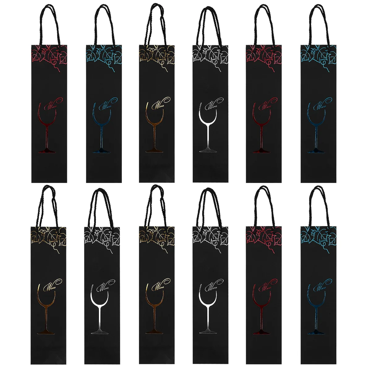 12Pcs Kraft Paper Wine Bags Gift Bag Red Wine Gift Bags Single Bottle Tote Wine Hand Bag Carry Bag Organizer Bags (Random Color)