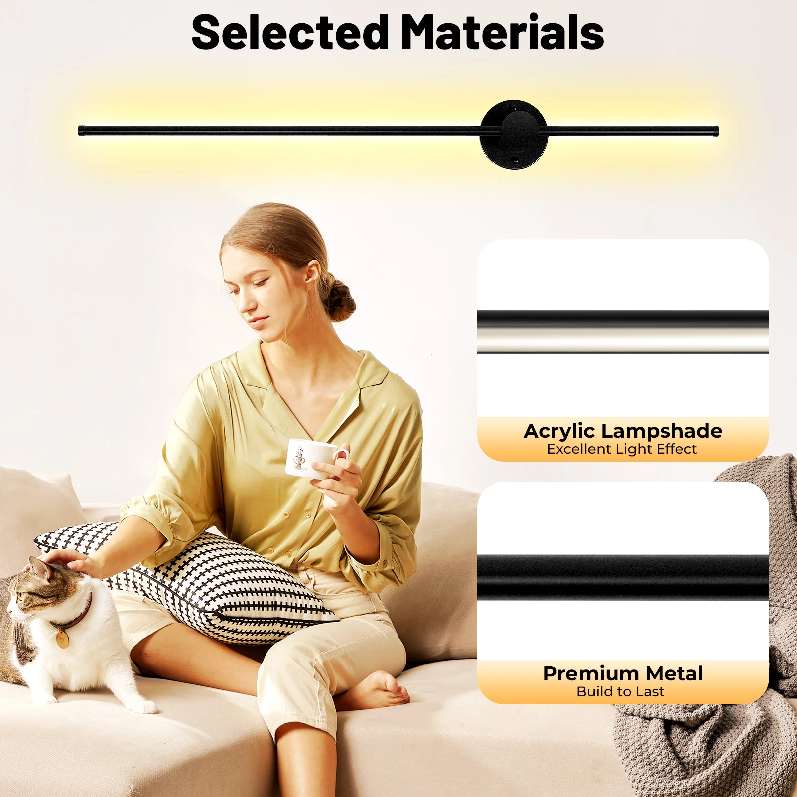 100 سنتيمتر وحدة إضاءة LED جداريّة مصباح ضوء خطي دافئ اللون الحائط عموديًا أفقيًا أنيقة 4.6*0.2 ''قاعدة قوية للمنزل