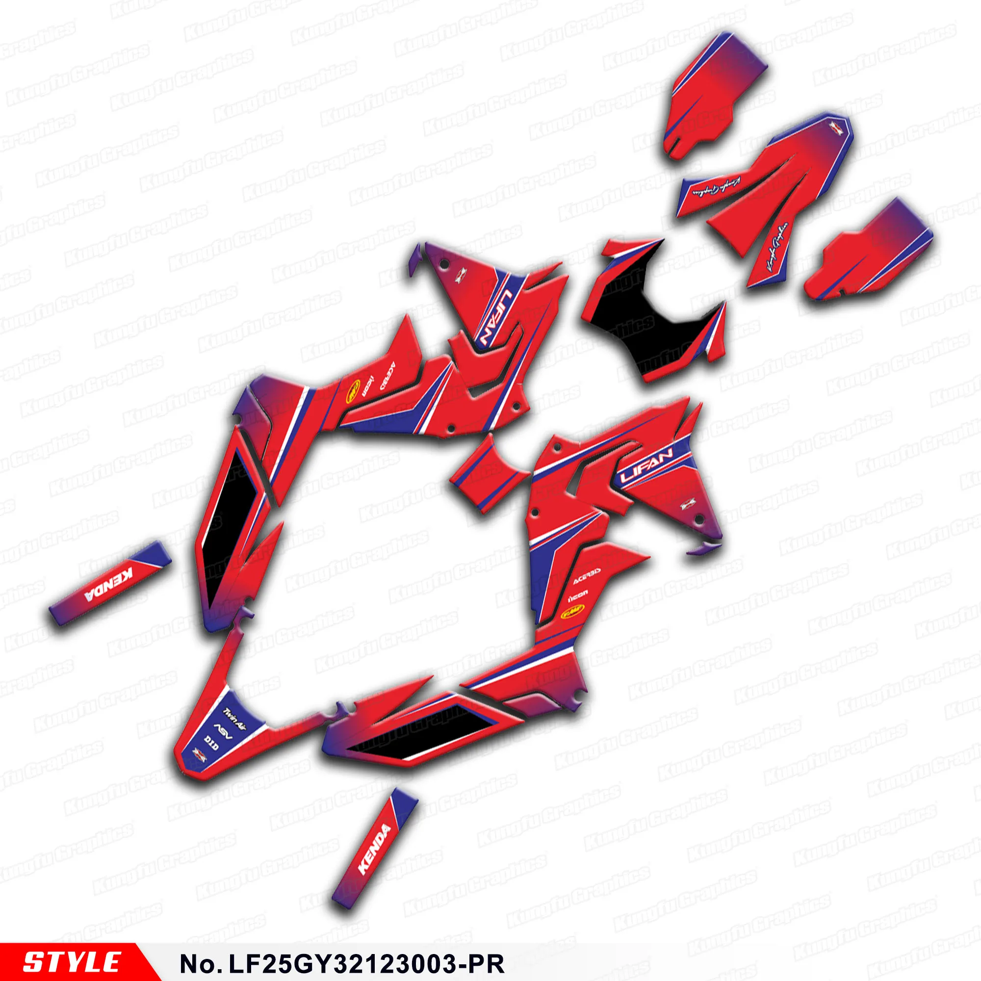 

JY RACING Graphics Decal Kit Stickers Set for LIFAN LF250GY-3 2021 2022 2023 KPX 250 KPX250 LGC-Fi, Red, LF25GY32123003-PR