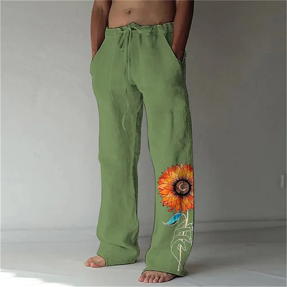 Pantalon à jambes larges pour homme, Streetwear, décontracté, imprimé, motif perroquet, pissenlit, tournesol, à la mode