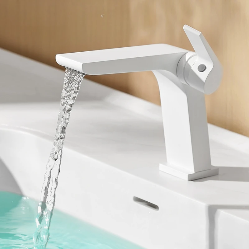 

White cream wind waterfall basin hot and cold faucet art bathroom under the counter basin washbasin halter