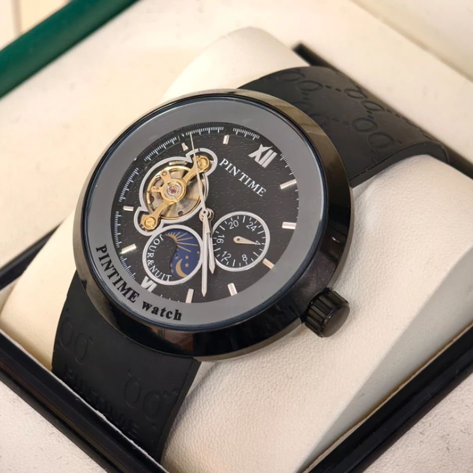

Men’s Black Watch Classic Star Moon Mechanical Watch Self winding Watches High Quality Tourbillon Movement ساعة ميكانيكية