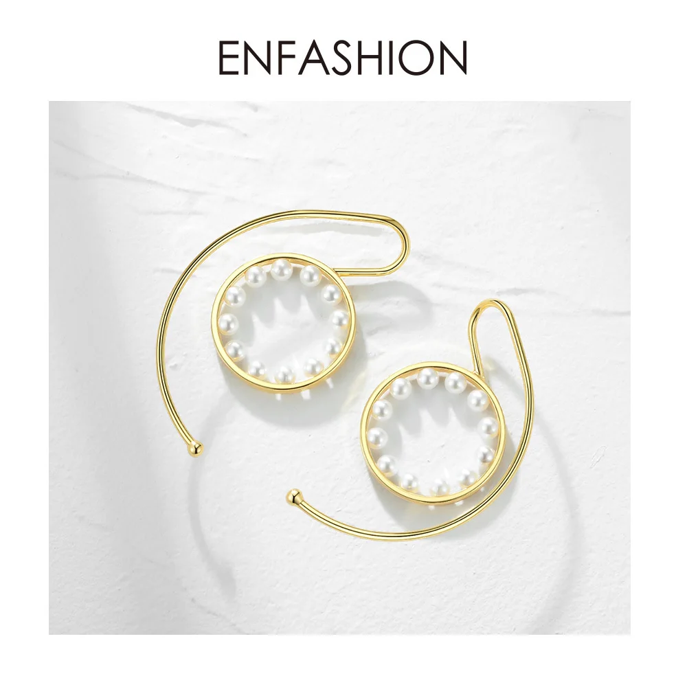 ENFASHION Pearl Circle Ear Cuff Clip On Earrings For Women Statement Gold Color Earcuff Earings Without Piercing Jewelry E191106