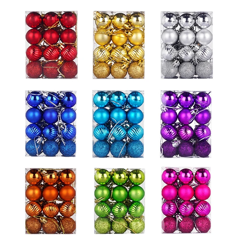 

24pcs 3cm Christmas Balls Set Xmas Tree Hanging Pendant Christmas Decoration Home Party Hanging Ornament New Year Decoration