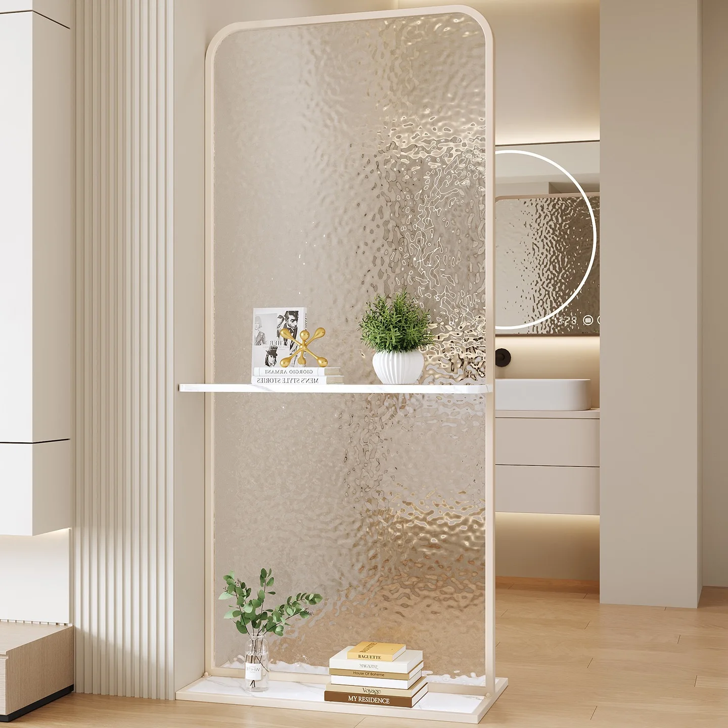 Removable stainless steel gradient glass screen for living room and bedroom without punching partition