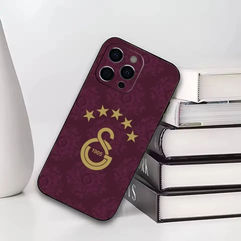 Funda de silicona suave negra para iPhone 17,16,15,14,13,12,11 Plus,Pro con equipo de fútbol Galatasaray 4
