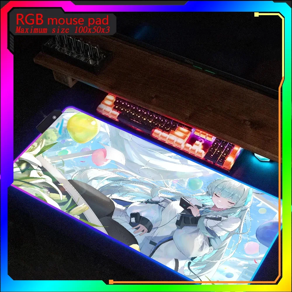 Many people like it Azur Lane Ushio Noa HD print Rgb Gaming Mouse pad Backlit Keyboard Gamer Girl Table Pads Deskpad Mause pad