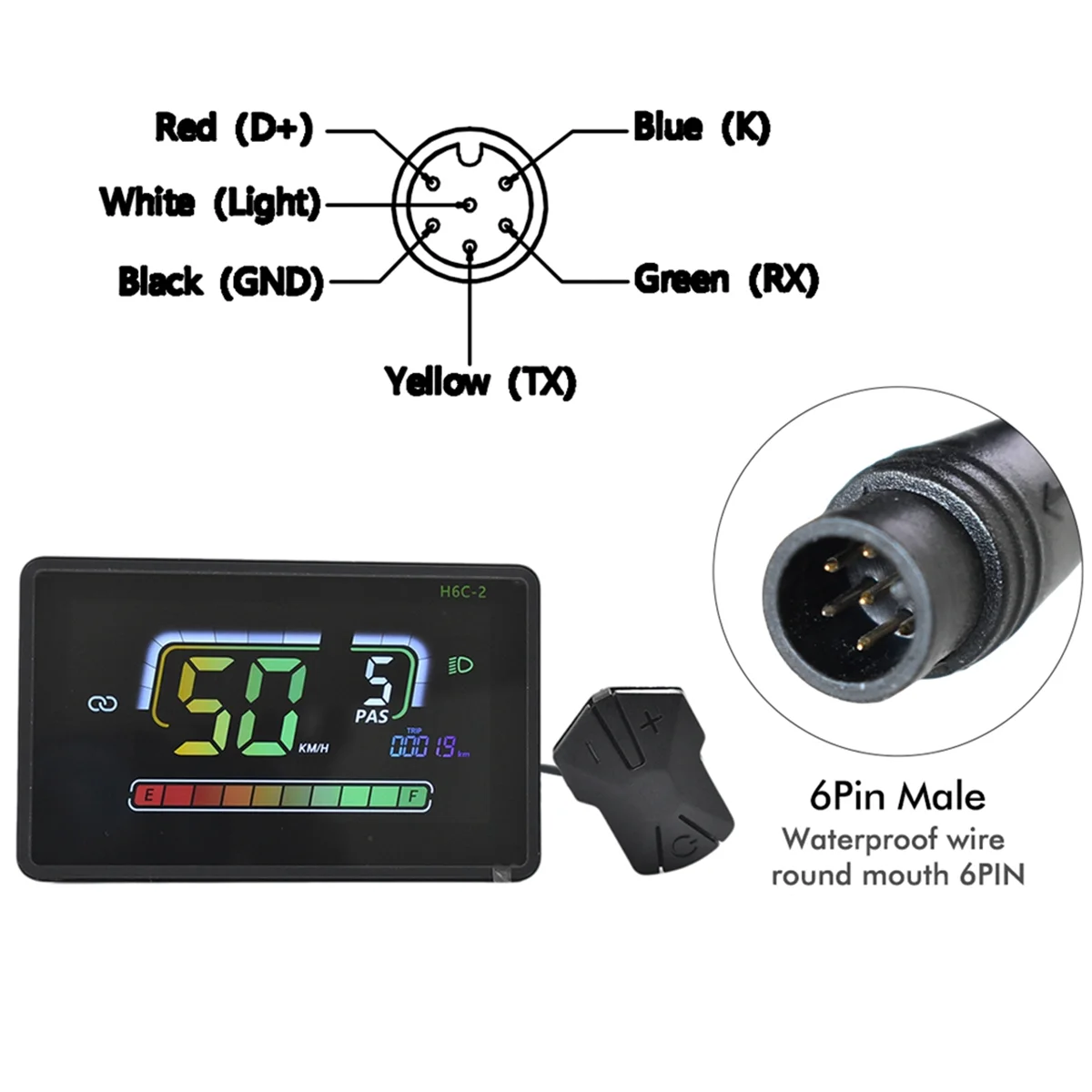 Yours H6C-2 E-Bike Bluetooth pantalla LCD medidor Scooter Eléctrico velocímetro tablero UART para bicicleta eléctrica de montaña 6PIN