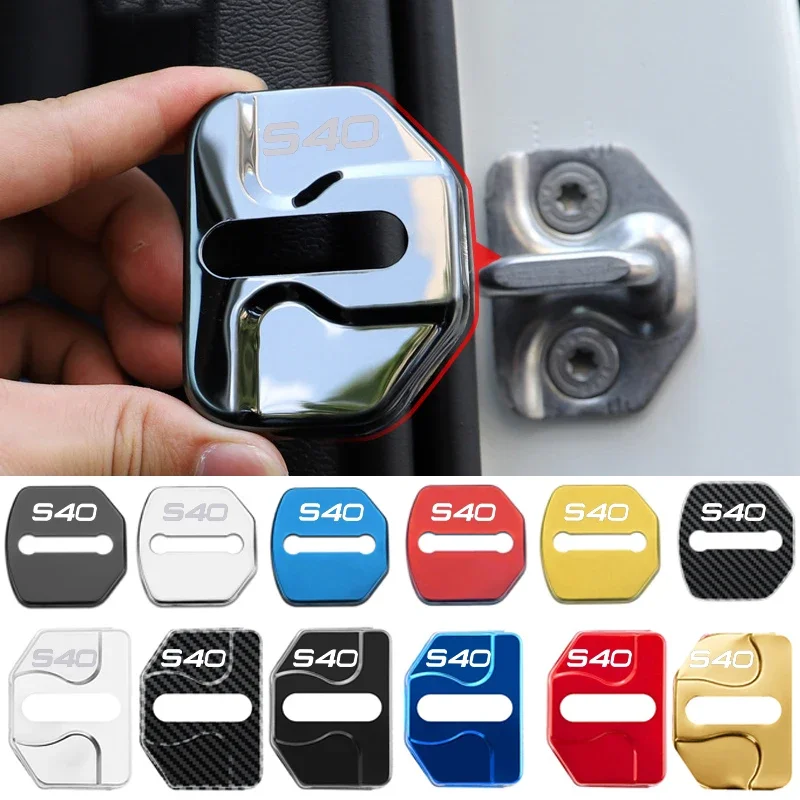 4Pcs For Volvo S40 Emblem Stainless Steel Car Door Lock Cover Protective Buckle Case Anti-Rust Sticker Styling Auto Accessories