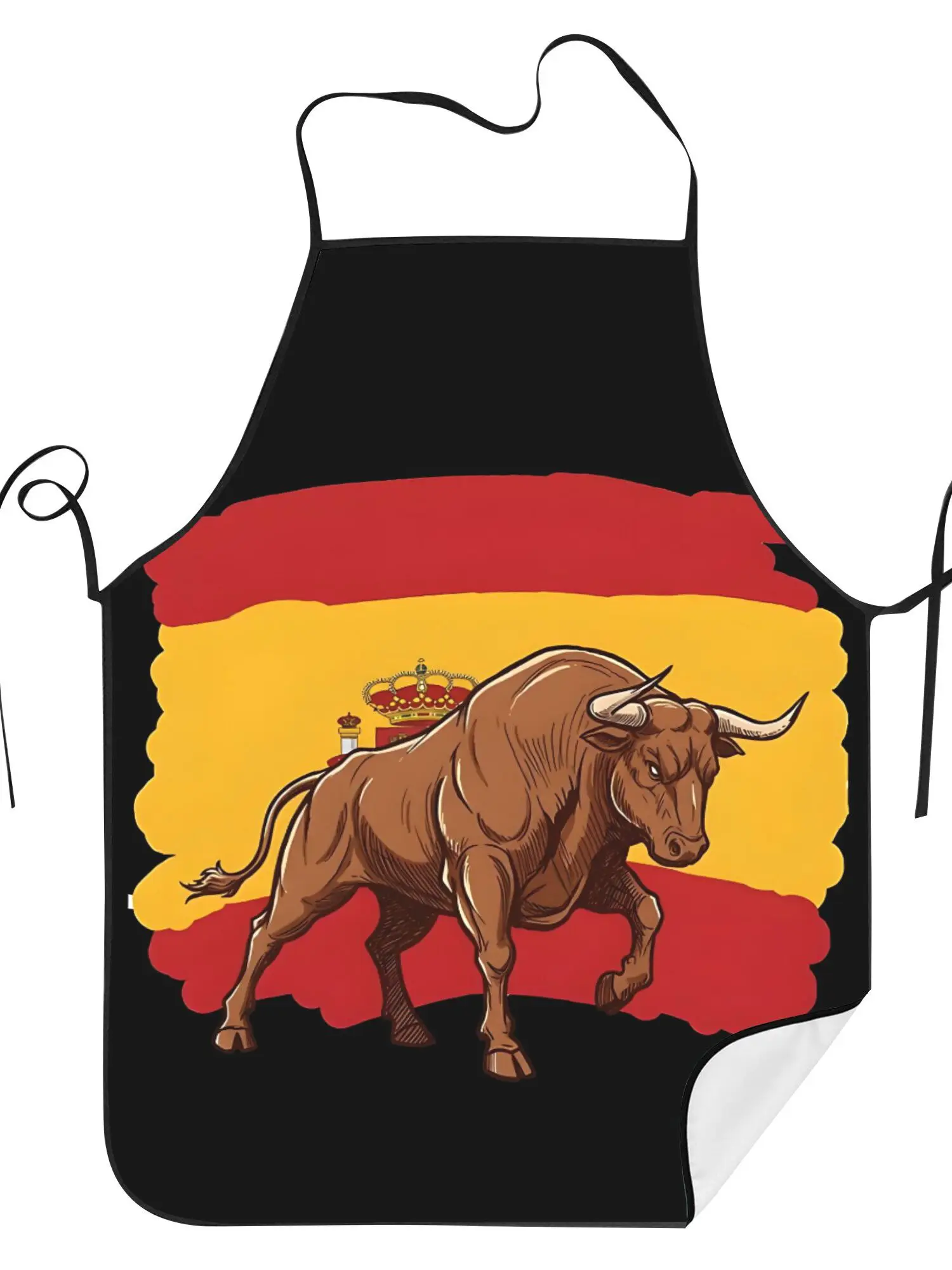 Spanish Bull Apron – Bold on Red-Yellow Flag Background, Waterproof Polyester, Unisex Kitchen BBQ Gift