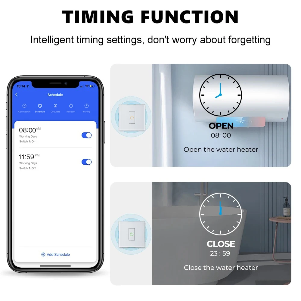 Tuya Smart WiFi 40A High Power Switch for Water Heater Boiler Air Conditioner App Control Timer Works with Alexa Google Home