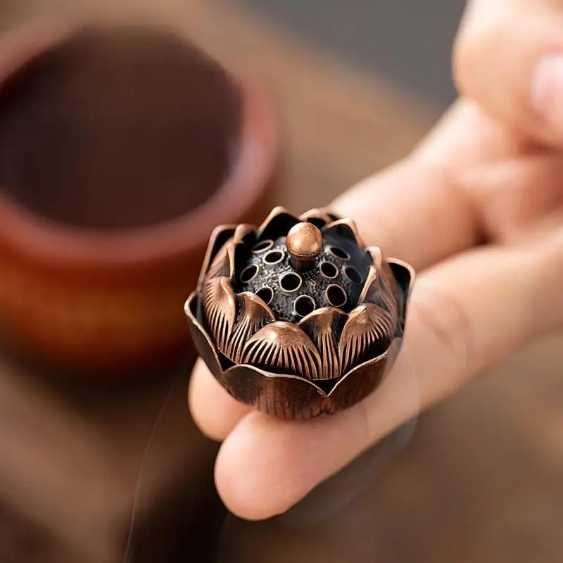 A new Chinese style fingertip lotus stove - red copper incense burner
