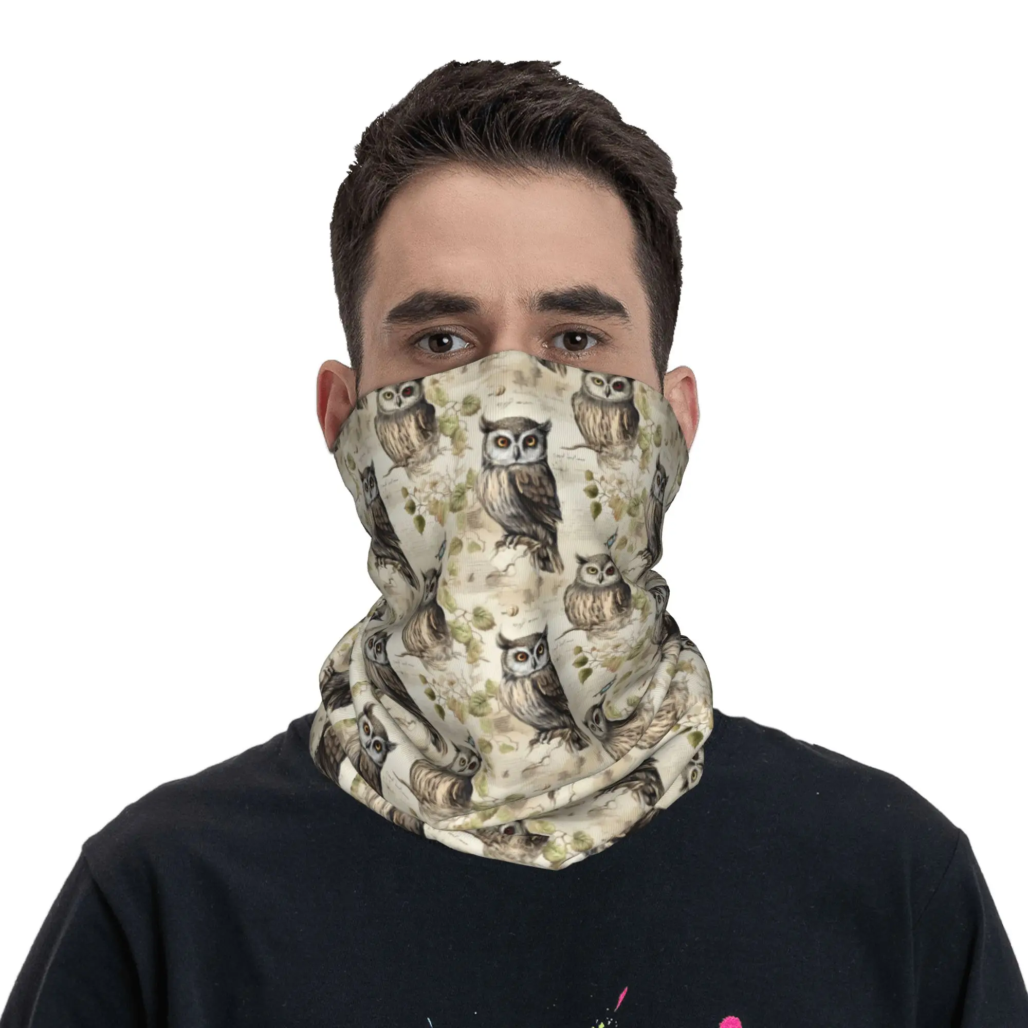 

Vintage Owl Pattern Bandana Neck Gaiter UV Protection Face Scarf Cover Men Women Headband Tube Balaclava