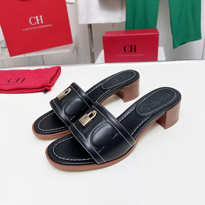 

CH Letters Printed Designs Women's Office Slippers Women's Heeled Slippers Slippers Wearable Slippers Niche Classics