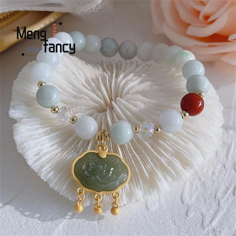 Natural Hetian Jade Peace Buckle Lotus Pendant Hand Ornaments Bracelet Simple Exquisite Elegant Sexy Young Girls Fashion Jewelry