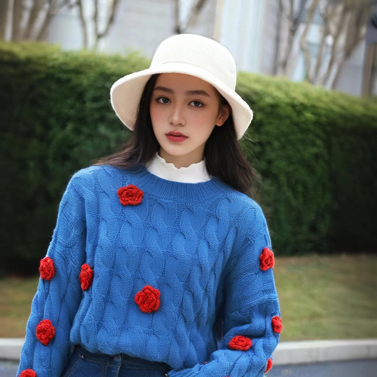 2024 New Forest Vintage Heavy Industry Rose Sweater  Women's Fashionable Pullover Knitted Outerwear