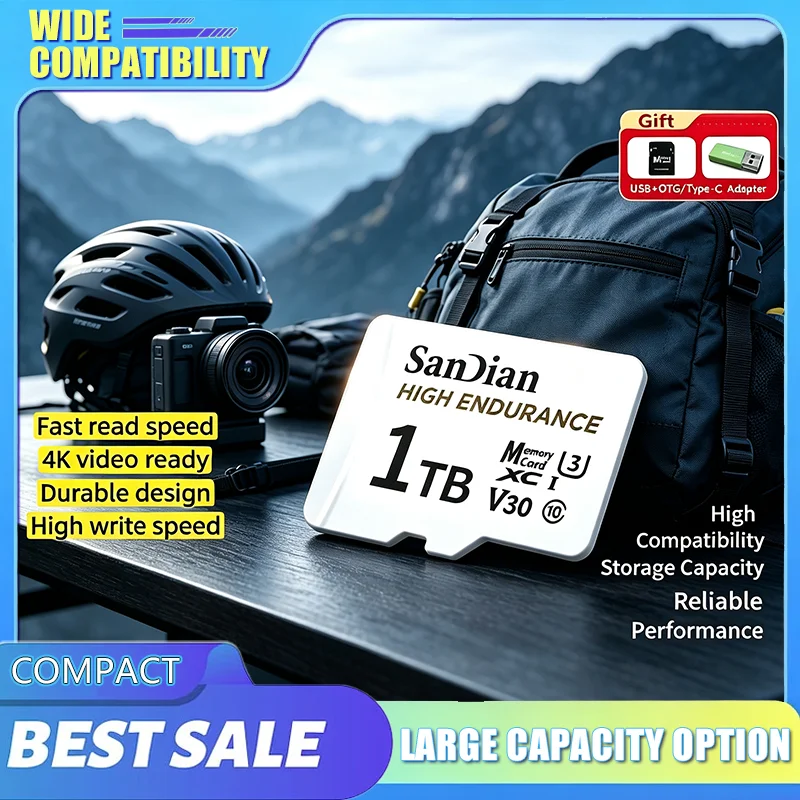 Hochleistungsfähige 128 GB 256 GB Micro-TF-SD-Karte V30 U3 C10 tragbar für Dashcam, Autorekorder, Überwachungskamera, kompakt