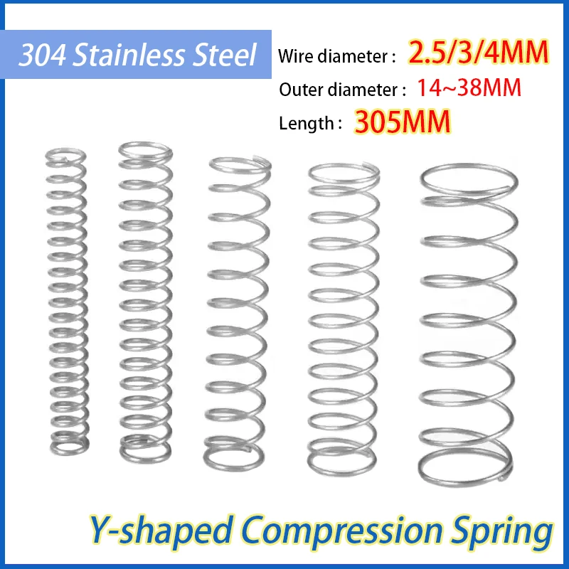 Wire Dia 2.5/3/4MM OD 305MM L:14~40MM 304 Stainless Steel Compression Spring Y-shaped Shock Absorption Return Spring