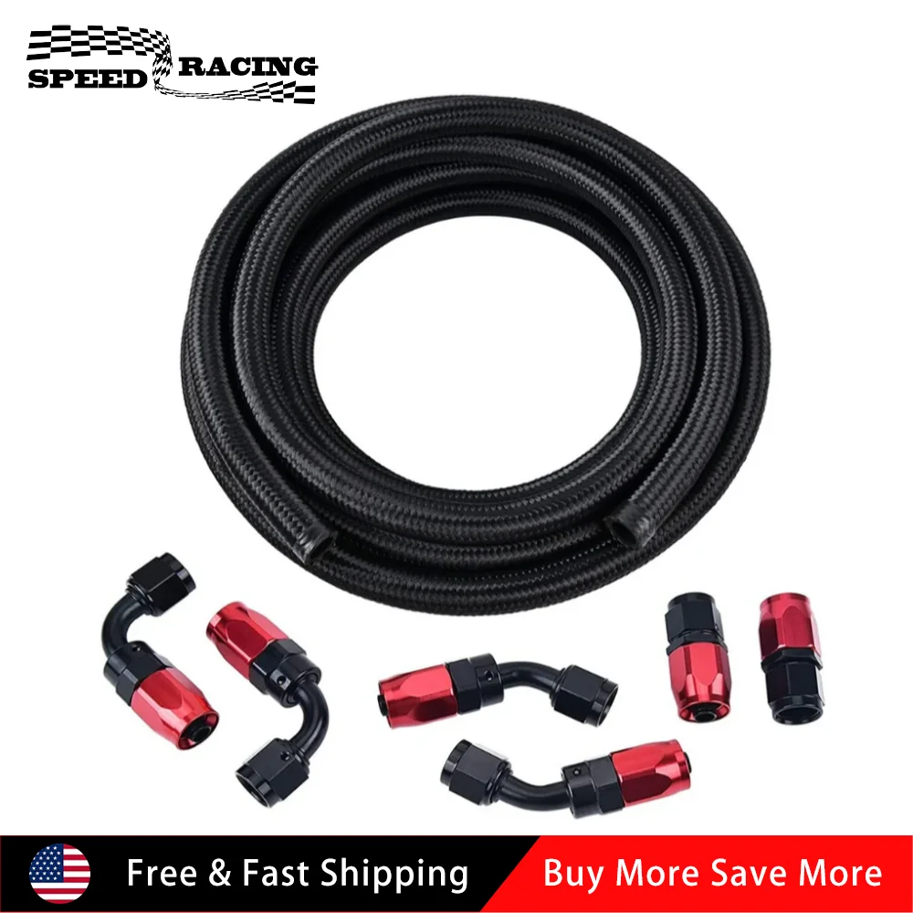 

Universal 6AN 3/8" 20FT Fuel Line Hose Kit Stainless Steel Nylon Braided Oil Swivel Hose End Fitting For Fuel Systems Black-Red