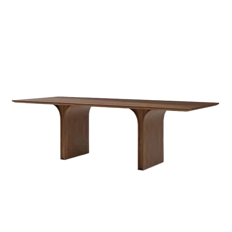

Nordic all-black walnut large board light luxury simple living room thick dining table dining table, solid wood tea table