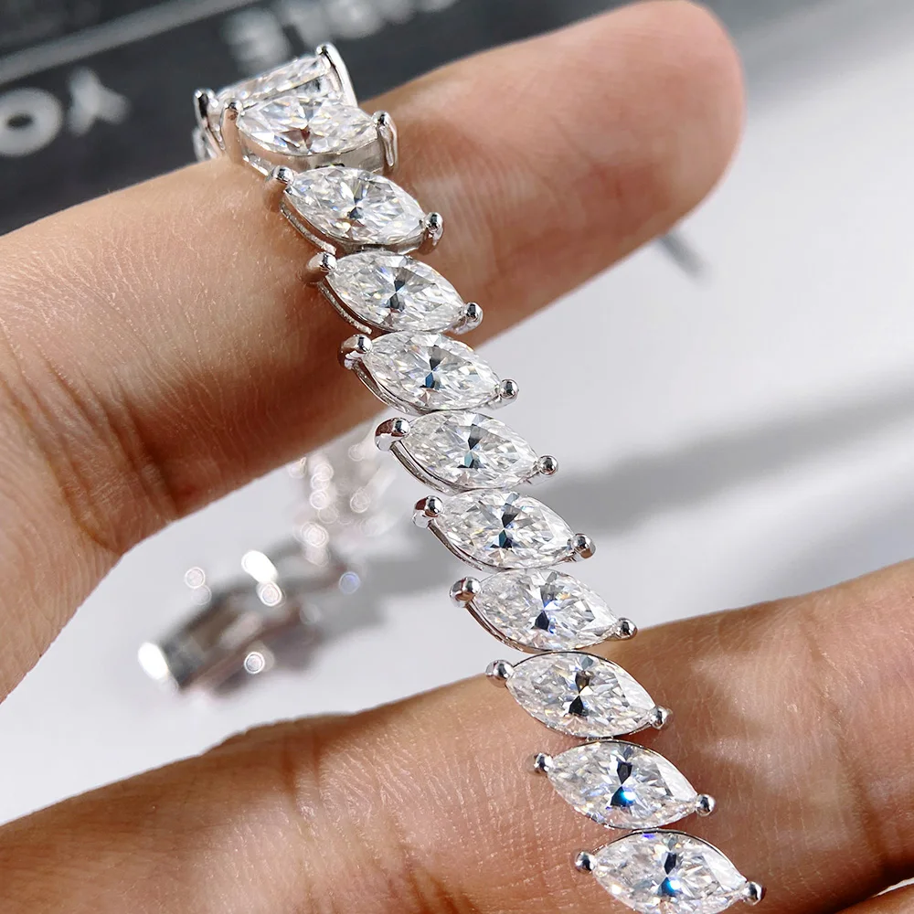 

HORRIPAL Marquise Cut Moissanite Tennis Bracelet For Women man S925 Sterling Silver GRA Certified Exquisite Luxury Fine Jewelry