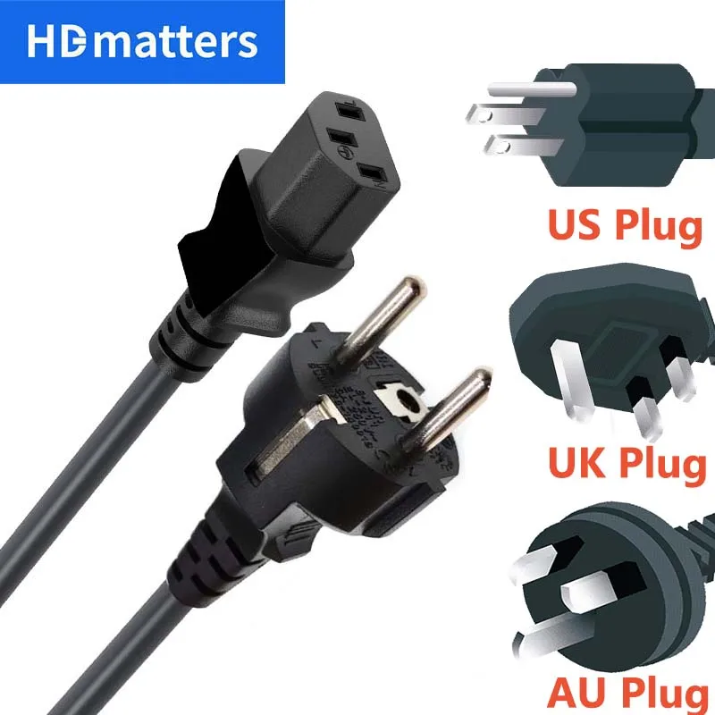 EU Power Cord CEE 7/7 SCHUKO US EU UK AU Mains Power Cable to IEC 60320 C13 European AC Power Lead for PC Printer Powe Kable