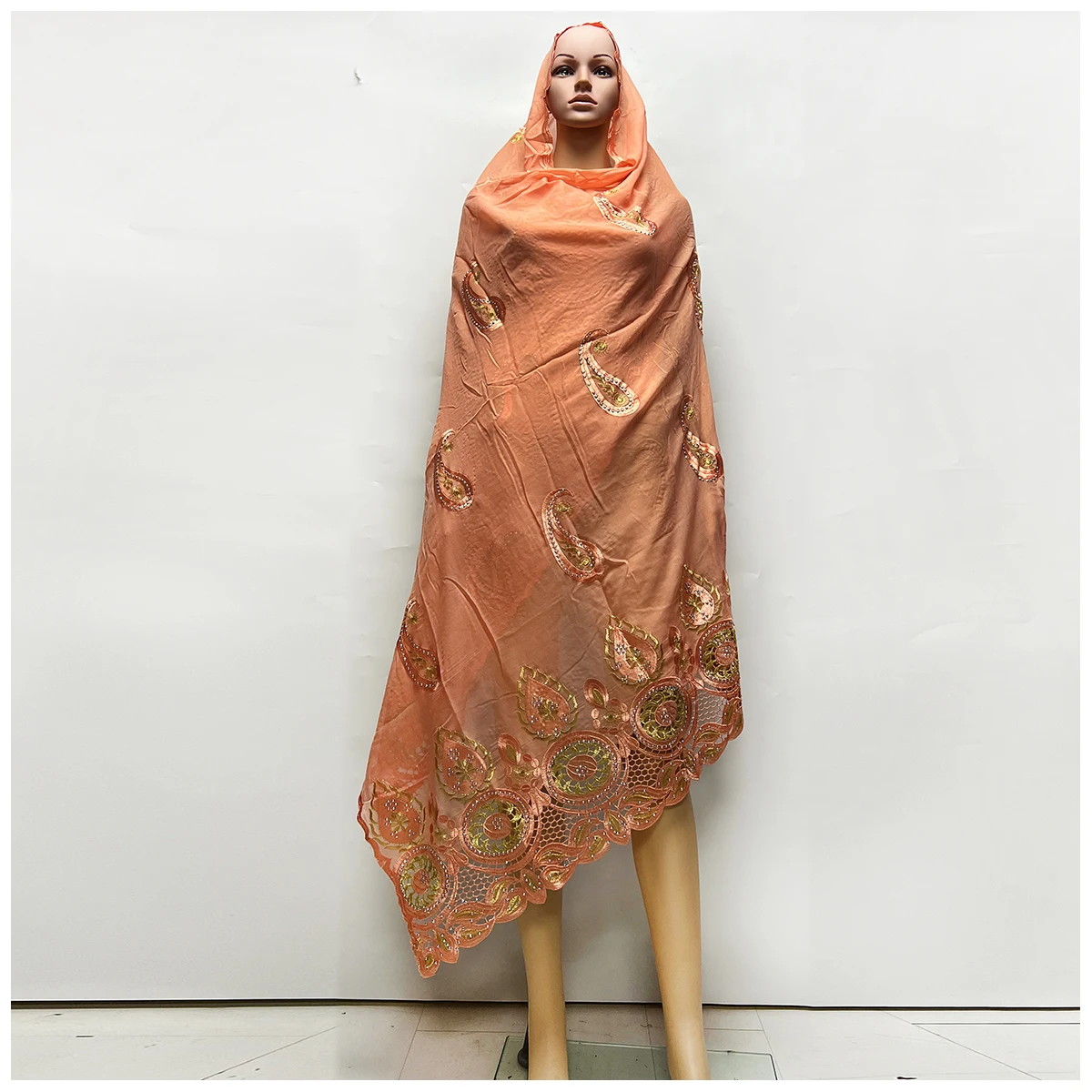 2024 Hot Sale African Women Scarfs Big Circle Design Big Embrodiery 100% Cotton With Grenadine Cotton Scarf for Shawls Pashmina