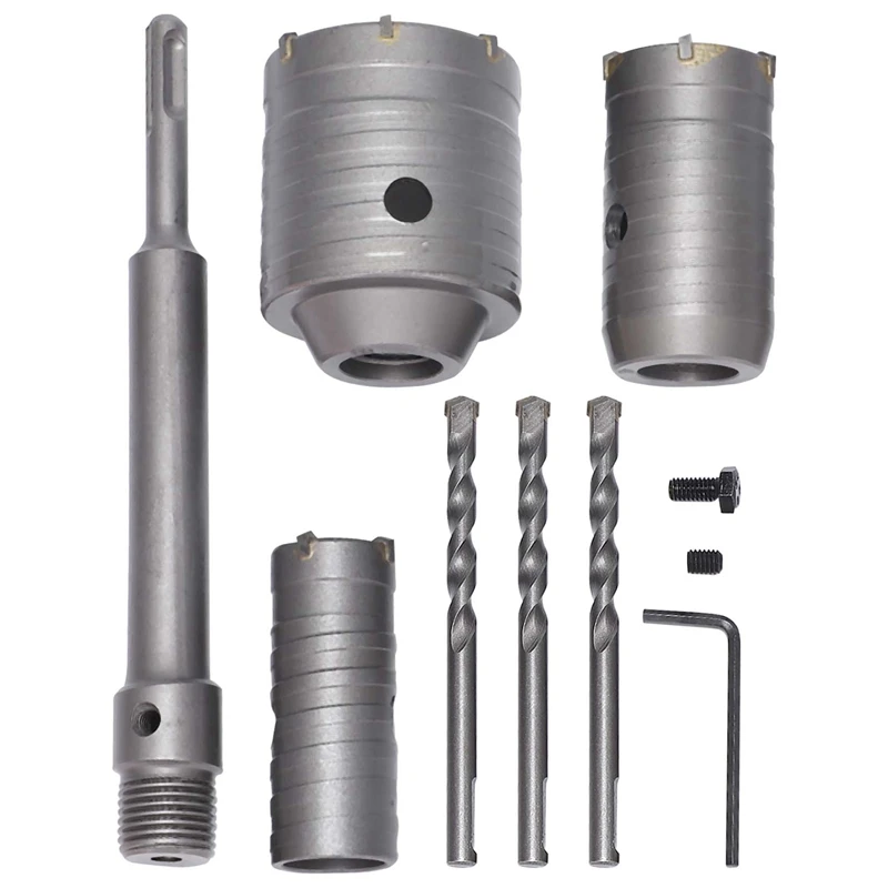 Concrete Hole Saw Kits SDS Plus Shank Wall Hole Cutter Cement Drill Bit Sets(30, 40, 60Mm), With 220Mm Connecting Rod