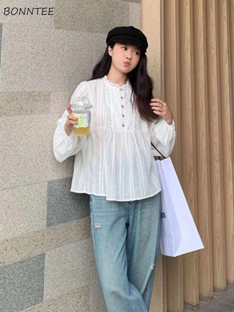 

Блузка женская, уменьшающая возраст, повседневная, универсальная, темпераментная, милая, милая, для девочек, элегантный кружевной дизайн на пуговицах, свободные топы в стиле Харадзюку