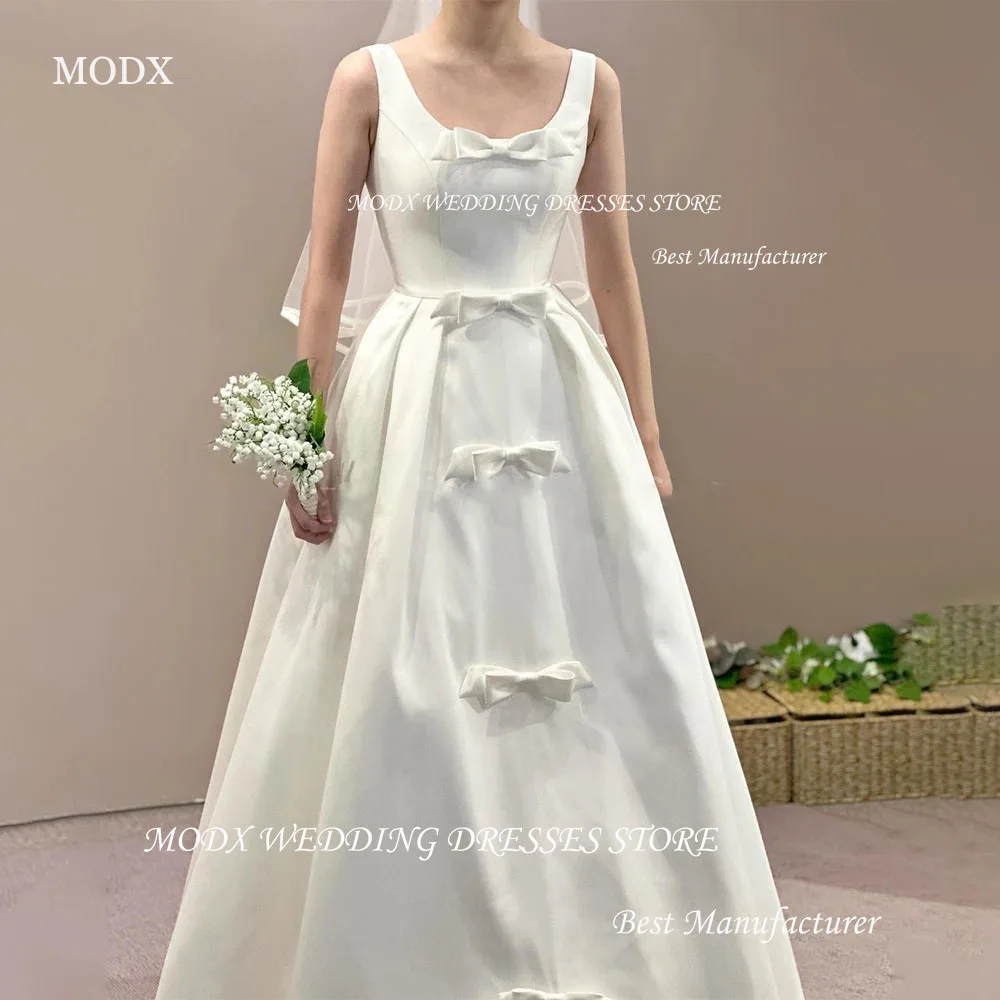 

MODX Simple Square Neck Wedding Dress Korea Photo Shoot A Line Sleeveless Bow Floor Length Bridal Gown Corset Back