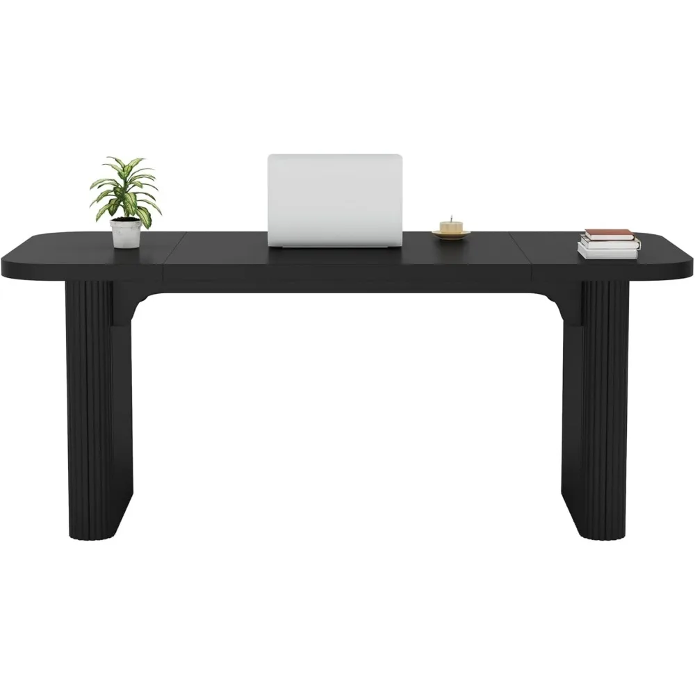 Scrivania direzionale da 62", grande scrivania per computer da ufficio con doppio piedistallo, tavolo da scrittura rettangolare moderno e semplice.