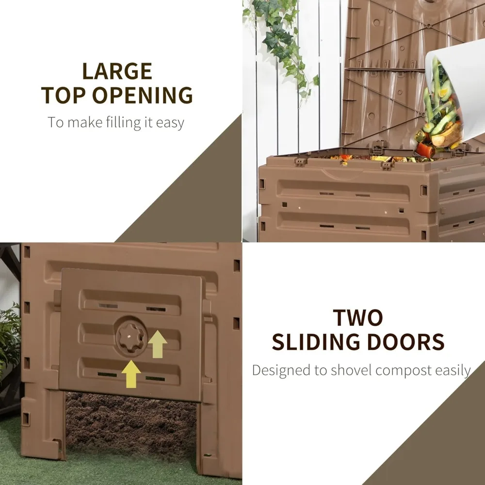 

Garden Compost Bin, 120 Gallon (450L) Garden Composter, BPA Free, with 80 Vents and 2 Sliding Doors, Lightweight, Customized