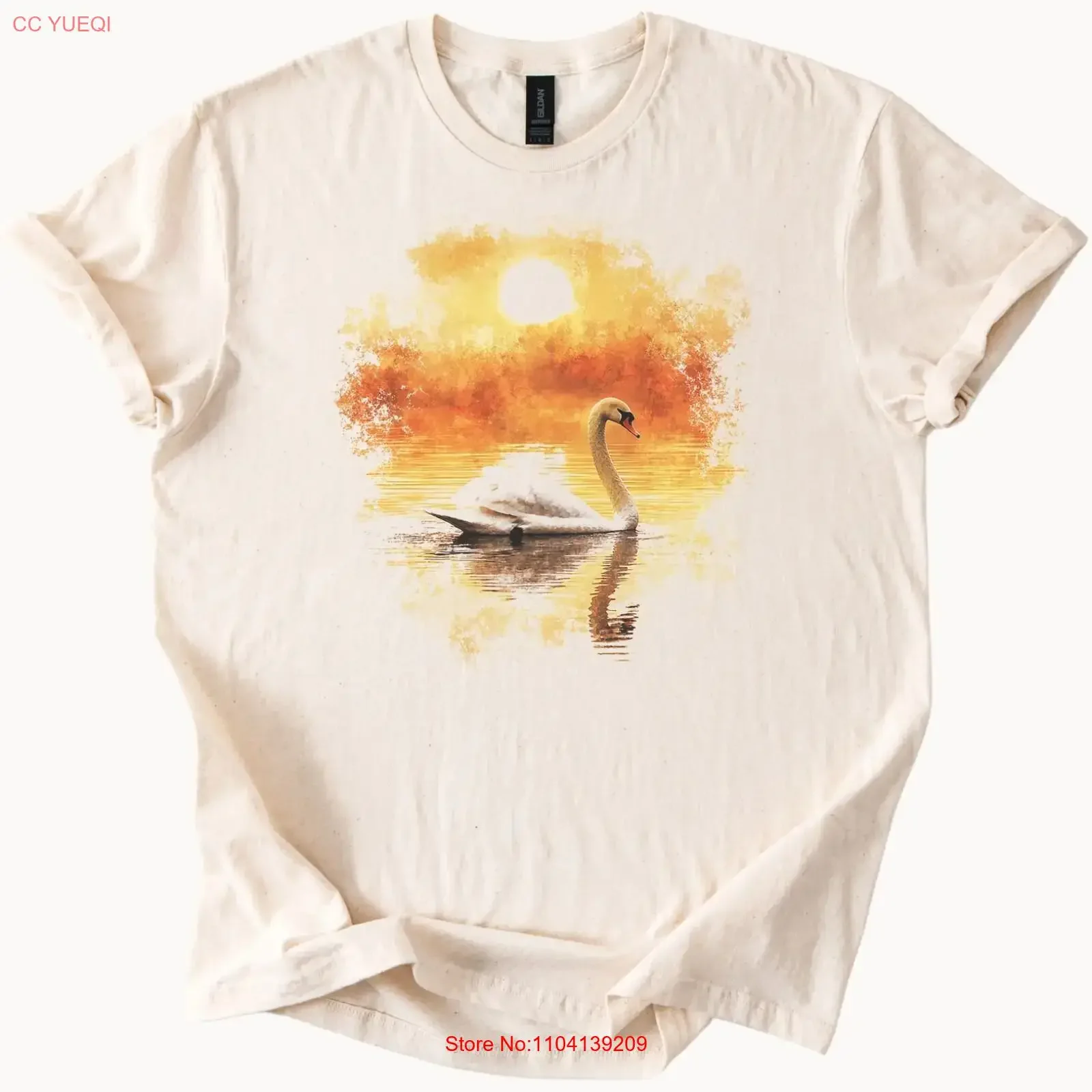 Swan Lake Sunset T Shirt Serene Bird Nature vintage Washed homme Unisex Versatile graphic Stylish Stretched Casual Slightly