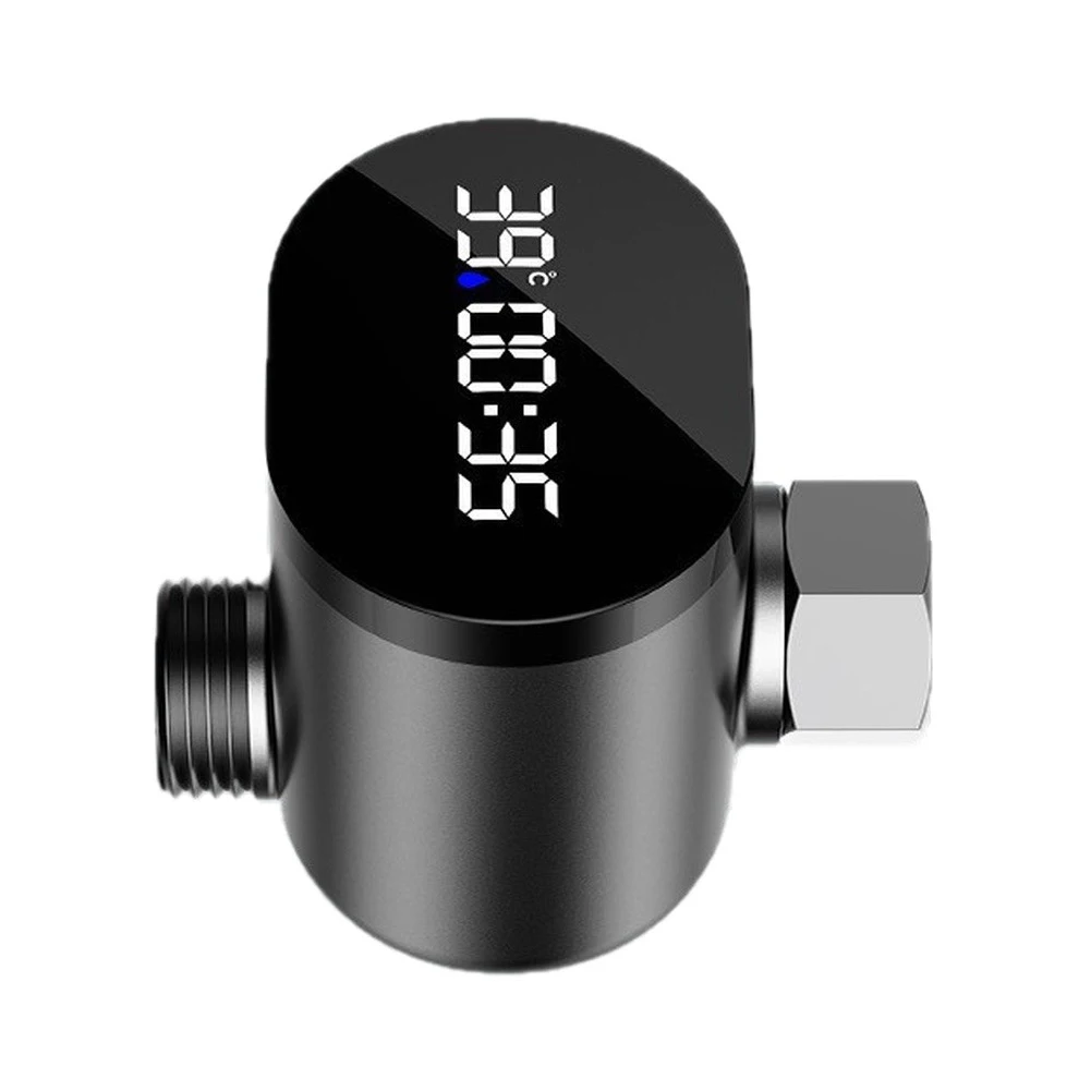 Showerhead Thermometer with External Sensor and Digital LED Display Runs Exclusively on Flow-Based Energy No Electrical Hookup