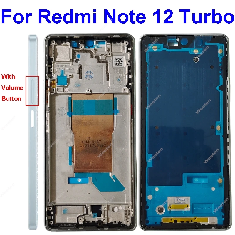 LCD Frame Cover Housing For Xiaomi Redmi Note 12 Turbo LCD Frame Middle Frame Bezel Holder with Side Buttons Replacement Parts