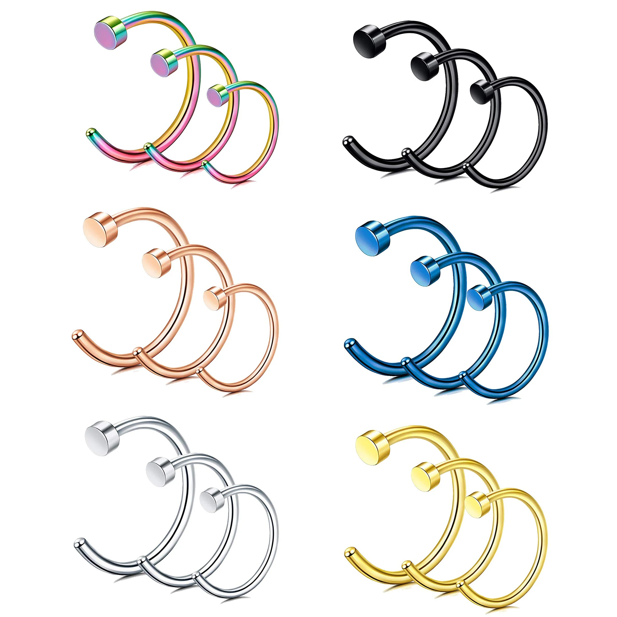 18G 20G 3pcs/18PCS Stainless Steel Body Jewelry Piercing Nose Ring Hoop 6mm 8mm 10mm for Women and Man Different Colors