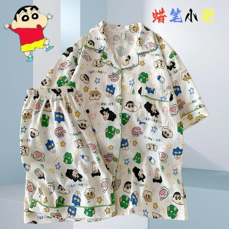 New Crayon Shin-chan Cartoon Pattern Summer Pajamas Cute Fashionable Short Sleeve Shorts Printed Home Clothes Casual Loose Suit