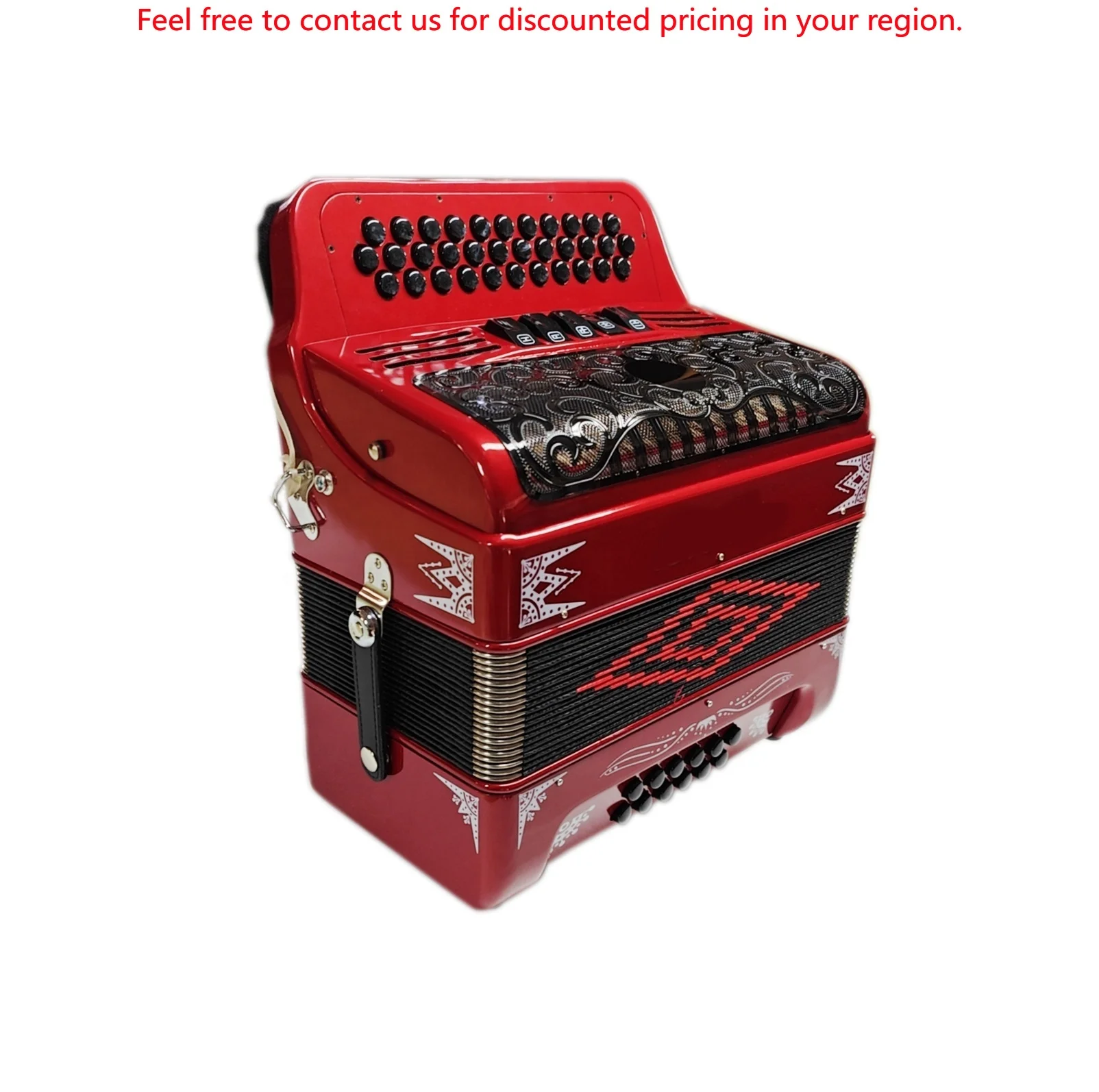 Professional OEM 34-Button 12-Bass 5-Registers Accordion Diatonic JB3412D Red Metallic Body Acordeon Black Grill Black Buttons