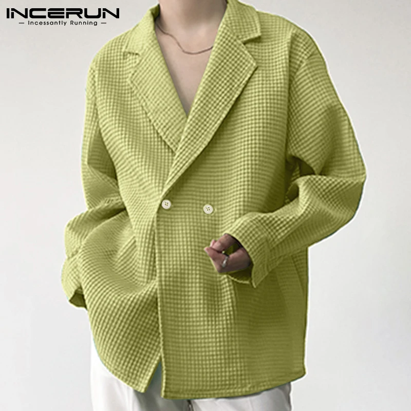 INCERUN 2024 Men Blazer Korean Style Solid Color Lapel Long Sleeve Button Male Suits Streetwear Fashion Casual Men Thin Jackets