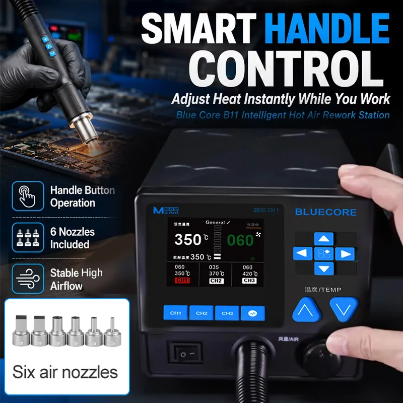 MaAnt Blue Core B11 Intelligent Hot Air Gun 1000W High Power Desoldering Station for Phone PCB Repair Welding Work Tools