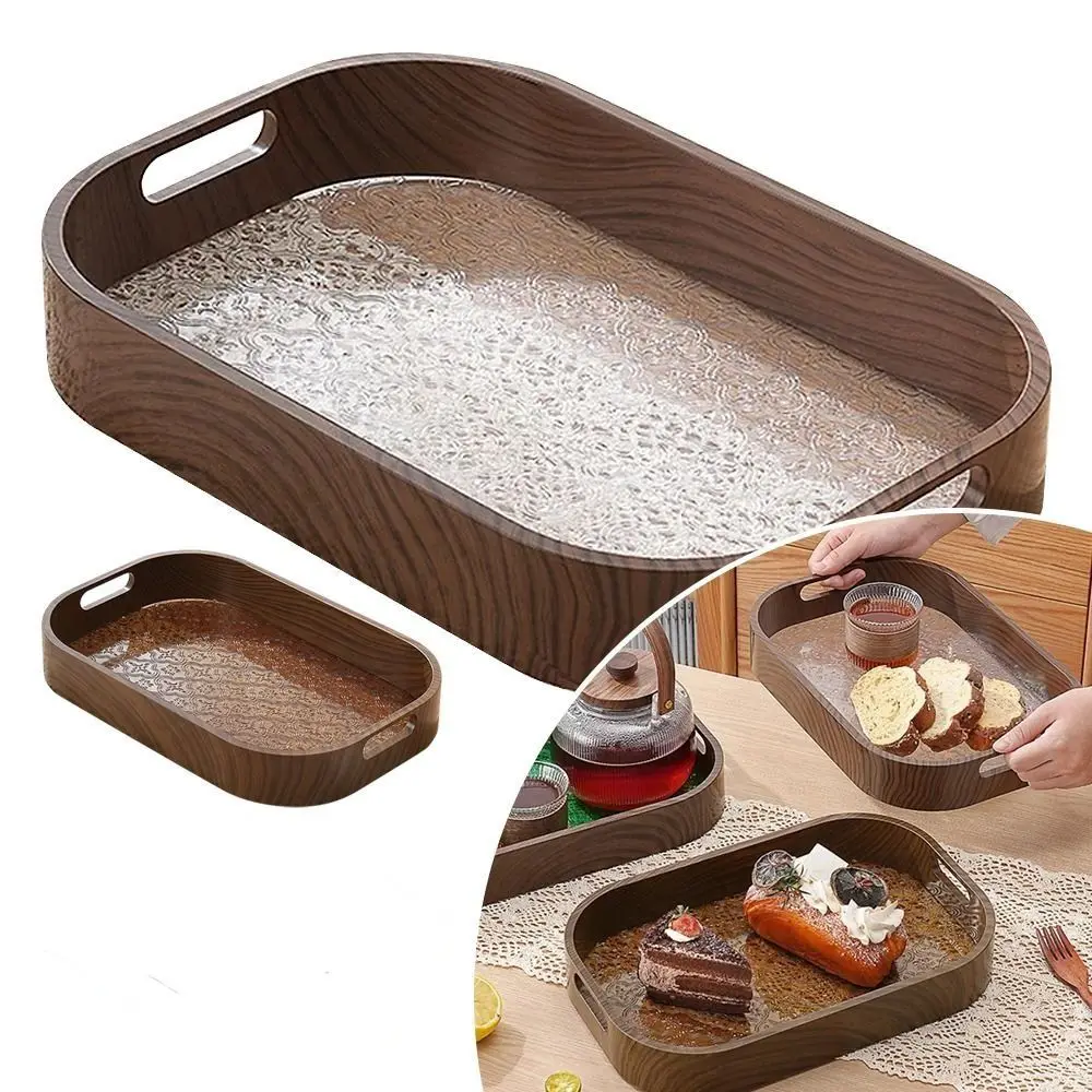 

Роскошная прямоугольная тарелка с цветком бегонии, имитация древесного зерна, прозрачная тарелка для хранения, пластиковый поднос для чайника, сухофрукты