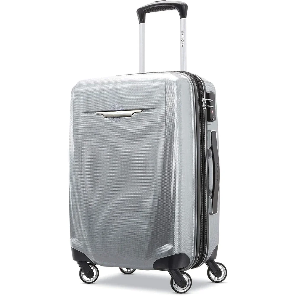 Luggage with Spinners, Carry-On，360-degree oversized spinner wheels, easy to move, redesigned and lightweight， 20-Inch, Silver