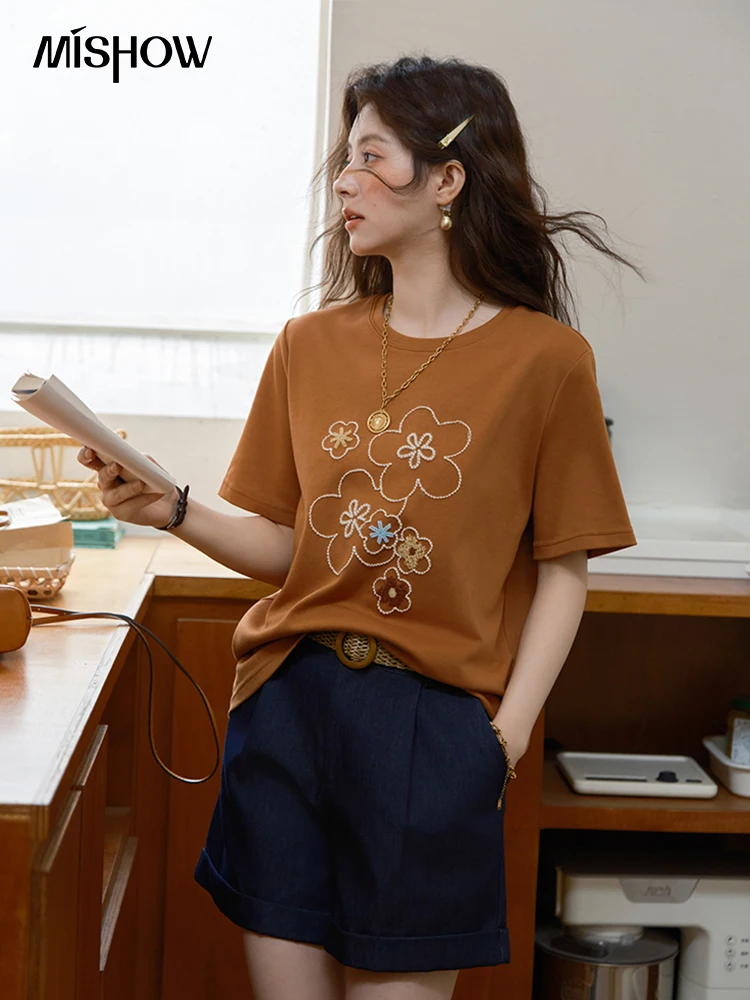 MISHOW Fashion Print T-shirt Women's 2025 Summer New O-Neck Short Sleeve Tee Casual Versatile Top Women's Clothing MXE36T0576