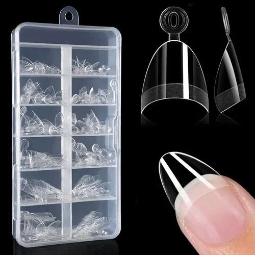 Imagen 1 del producto 120 Uds. Puntas de uñas prefiladas de almendra de media cubierta, medio mate XS, extensión de uñas postizas para uñas pequeñas y pequeñas, herramientas de manicura