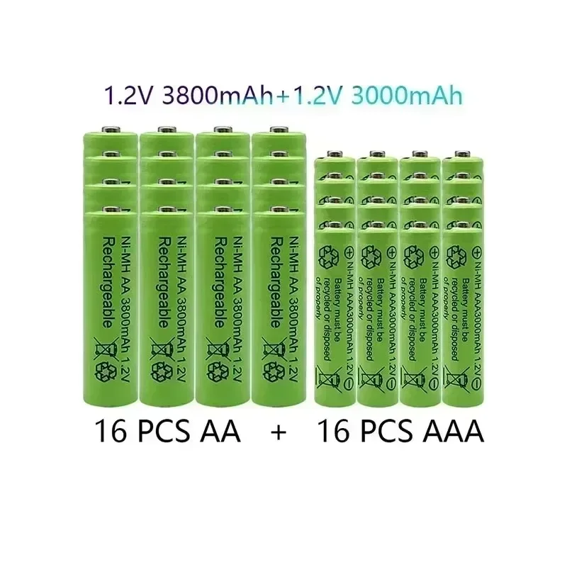 2024 100% genuine new 1.2V rechargeable battery AA 3800mAh+AAA 3000mAh keyboard, mouse, electric toy NI-MH battery