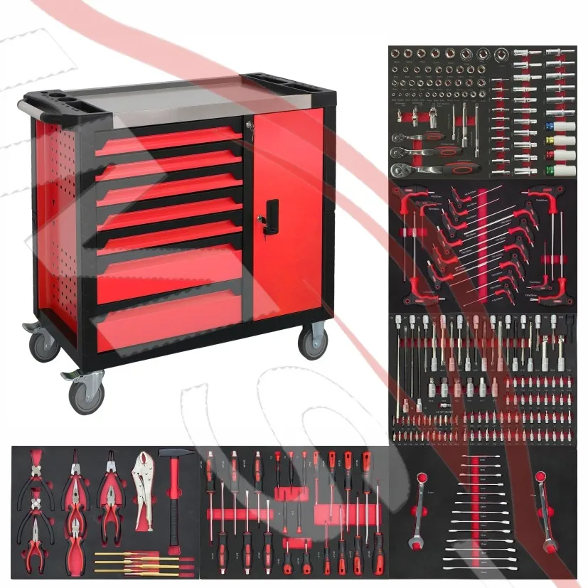 JMST 258PCS Heavy Duty Hand Operated 7-Drawer Powder Coat Steel Socket Wrench Tool Kit CRV Mobile Tool Chest Cart OEM Available