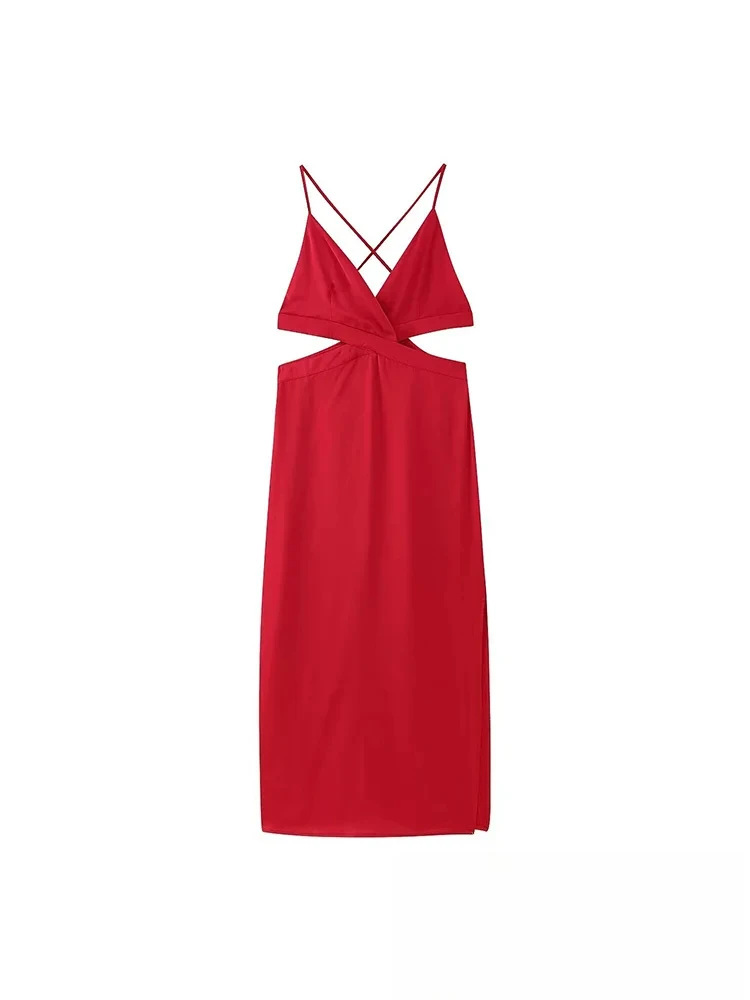 เดรสสายเดี่ยวผ้าซาตินแบบเซ็กซี่เก๋ไก๋สำหรับผู้หญิง ดีไซน์เว้าข้างเปิดหลัง ยาว แฟชั่นใหม่ 2025 เหมาะสำหรับวันหยุดฤดูร้อน งานปาร์ตี้ หรือเดท