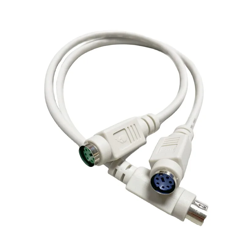 2PCS PS/2 1‑to‑2 Splitter Cable 6‑Pin Round Port Adapter for Keyboard Mouse Industrial Control PC