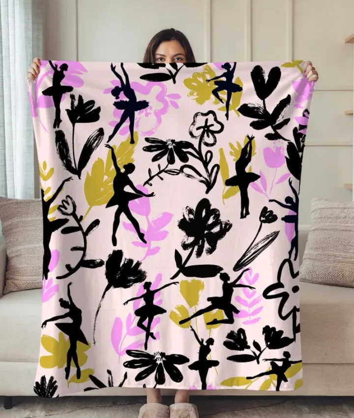 Ballet Throw Blanket Pink & Black Abstract Velveteen Plush - Dance Studio Decor Blankets